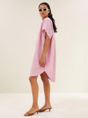 Roze linnen midi jurk amber