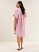 Roze linnen midi jurk amber