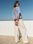 Lichtblauwe gestreepte linnen top runa