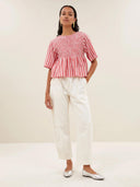 Licht rode linnen top runa