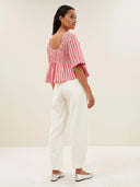 Licht rode linnen top runa