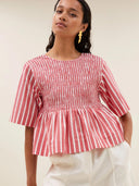 Licht rode linnen top runa