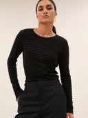 Zwarte longsleeve melange stripe top