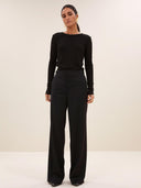 Zwarte longsleeve melange stripe top