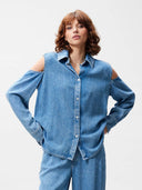 Denim blouse met open schouders