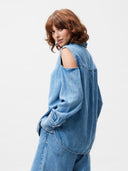 Denim blouse met open schouders