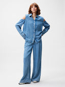 Denim blouse met open schouders