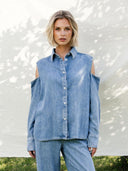Denim blouse met open schouders