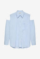 Blauwe blouse met open schouders