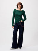 Groene longsleeve met rib dessin