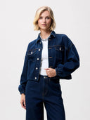 Donkerblauwe denim tuck in jacket
