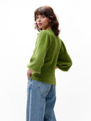 Fuzzy puff sleeve knit
