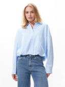 Blauw gestreepte blouse met tuck in effect