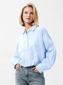 Blauwe gestreepte tuck in blouse