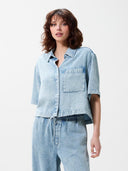 Lichtblauwe denim blouse