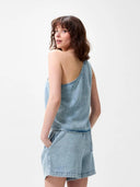 Asymmetrische denim top