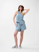 Asymmetrische denim top