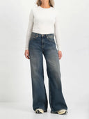 Denim wide-leg broek fabi