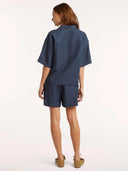 Donkerblauwe linnen shorts novi