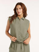 Khaki linnenmix blouse bowie