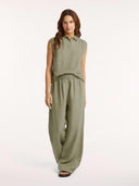 Khaki linnenmix blouse bowie