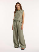 Khaki linnenmix blouse bowie