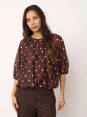 Donkerbruine dot blouse ditacc