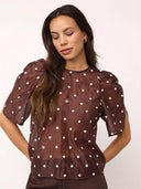 Donkerbruine dot blouse ditacc