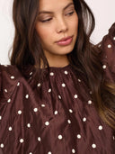 Donkerbruine dot blouse ditacc