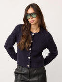 Navy pointelle gebreid vest rowcc