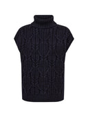 Donkerblauwe kabelgebreide spencer rowcc