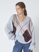 Grijze sweater majacc check v-knit