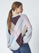 Grijze sweater majacc check v-knit