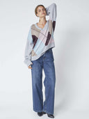 Grijze sweater majacc check v-knit