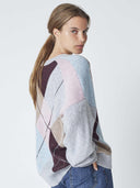 Grijze sweater majacc check v-knit
