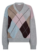 Grijze sweater majacc check v-knit