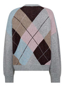 Grijze sweater majacc check v-knit