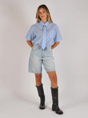 Lichtblauw gestreepte blouse simocc
