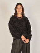 Zwarte kanten top met structuur millacc blouse