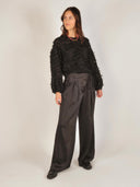 Zwarte kanten top met structuur millacc blouse