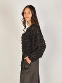 Zwarte kanten top met structuur millacc blouse