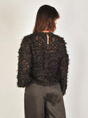 Zwarte kanten top met structuur millacc blouse