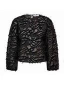 Zwarte kanten top met structuur millacc blouse