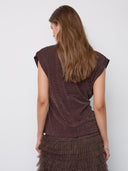 Bruine mouwloze glitter top esticc