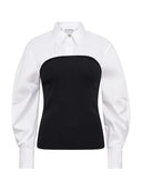 Witte blouse merciacc poplin mix knit