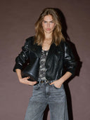 Zwarte crop faux leather blazer gittcc