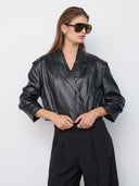 Zwarte crop faux leather blazer gittcc