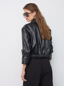 Zwarte crop faux leather blazer gittcc