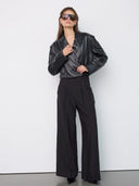 Zwarte crop faux leather blazer gittcc