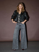 Zwarte crop faux leather blazer gittcc